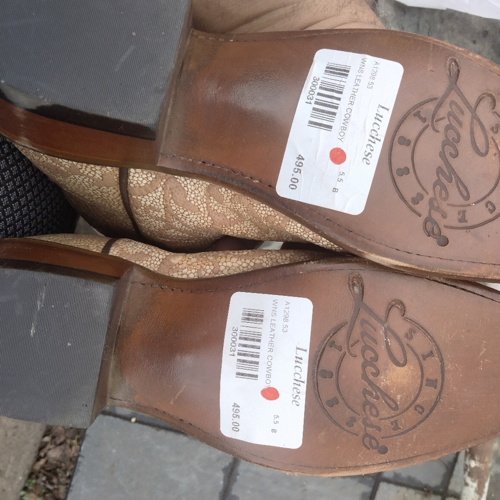 Lucchese Leather Textured Tan Heeled Boots Size 5 1/2 - Picture 9 of 16